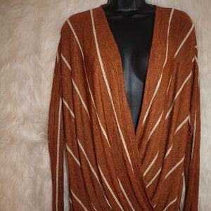 BLOUSE Copper With White BY LAJOH SIZE S Long Sleeve GENTLY USED